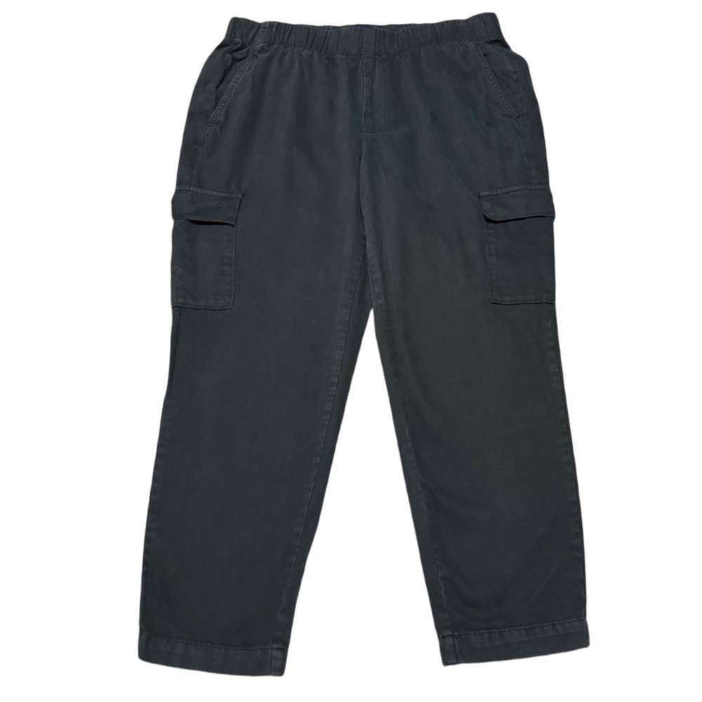 Gap Pull On Cargo Pants Tapered Black Women L Elastic Waist Cotton Casual Twill